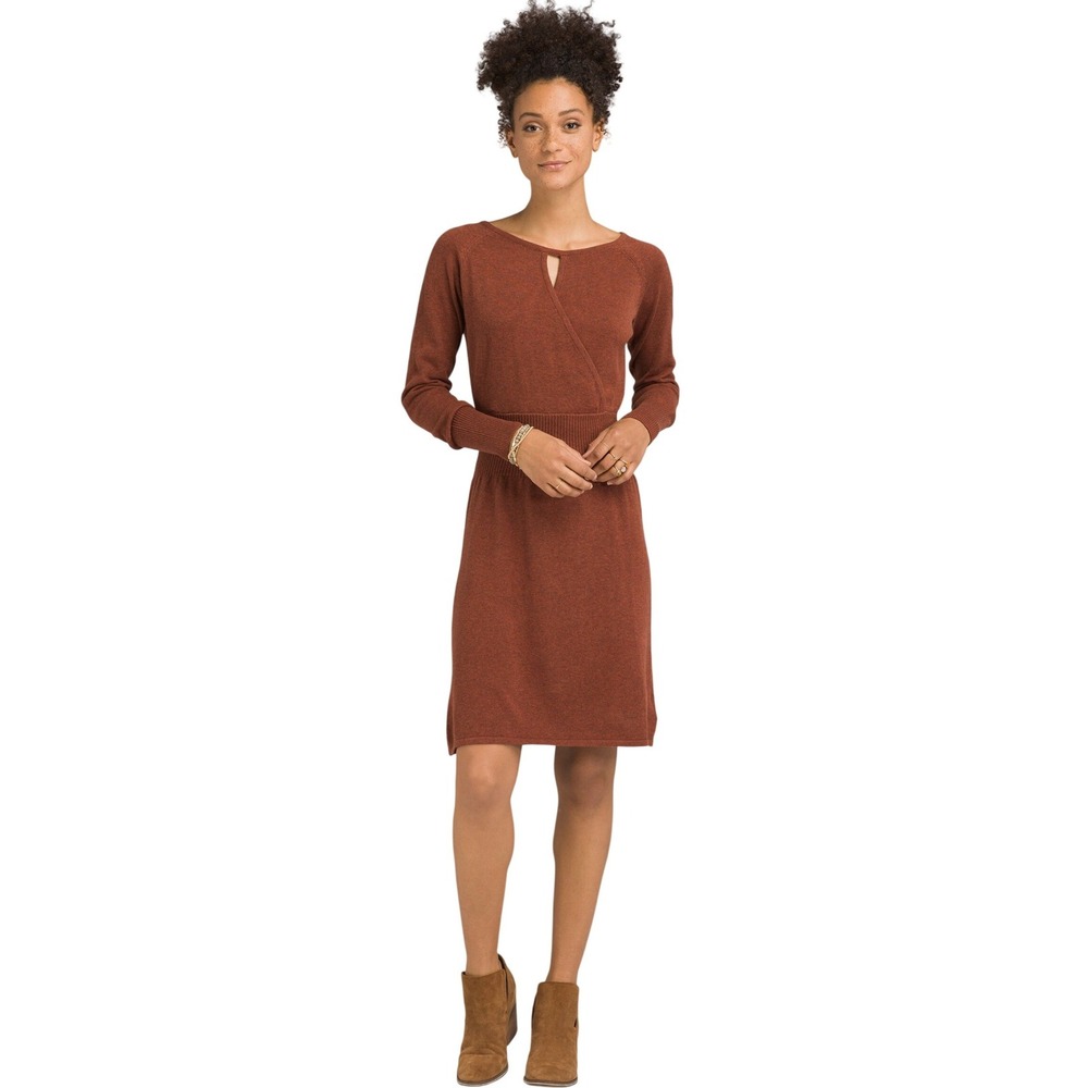 NWT Prana Sonatina Dress Chai Heather 100% Organic Cotton Knit Keyhole Wrap Midi
